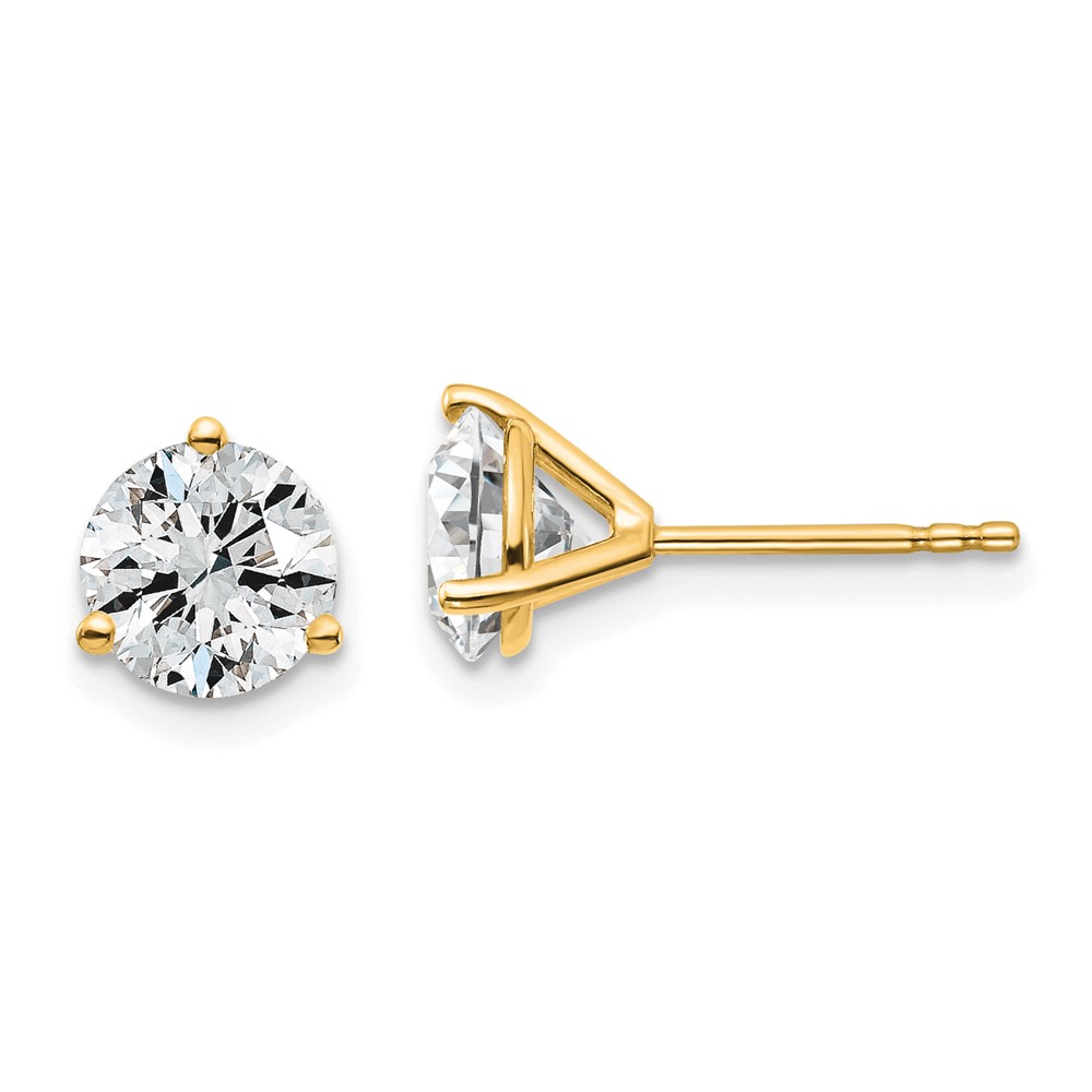 EM1007-200-8YAA-1.jpg 18k 2 carat Certified Lab Grown Diamond VS+ F+ Round Complete Three Prong Stud Earrings - Image 1