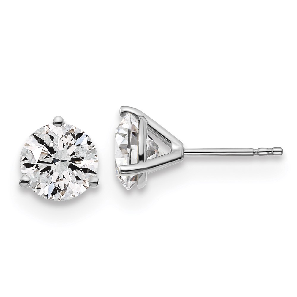 EM1007-300-PLAA.jpg Platinum 3 carat Certified Lab Grown Diamond VS+ F+ Round Complete Three Prong Stud Earrings - Image 1