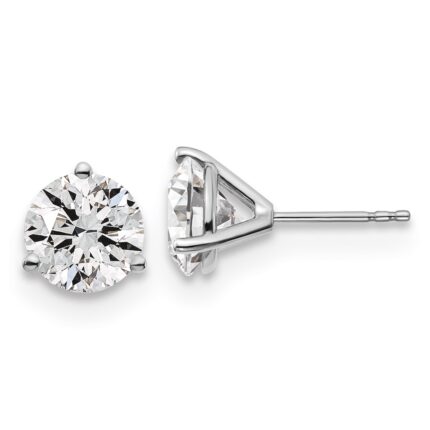 18k White Gold 4 carat Certified Lab Grown Diamond VS+ F+ Round Complete Three Prong Stud Earrings