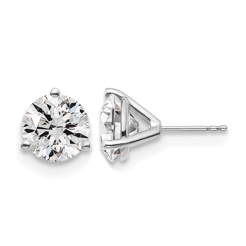 EM1007-600-WAA-1.jpg 14k White Gold 6 carat Lab Grown Diamond VS+ F+ Round Complete Three Prong Stud Earrings - Image 1