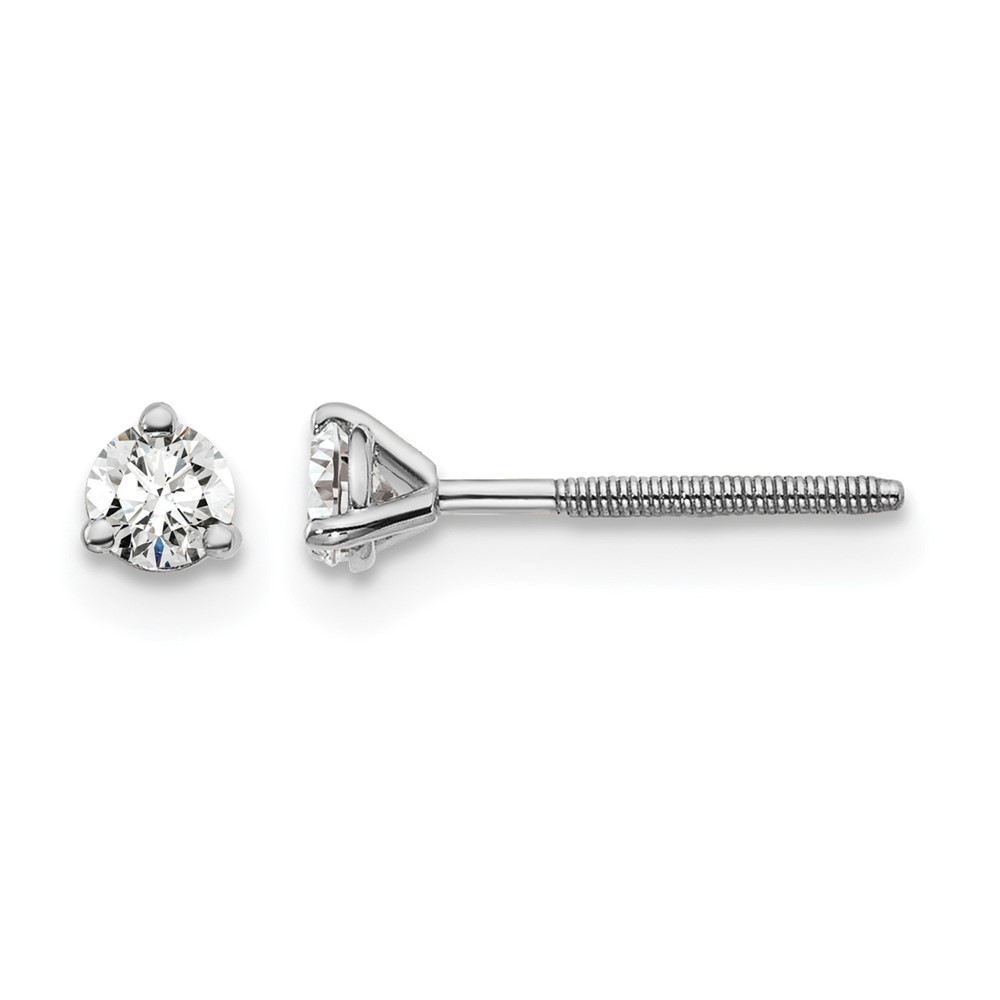 EM1007S-020-WAA.jpg 14k White Gold 1/5 carat Certified Lab Grown Diamond VS+ F+ Round Complete Three Prong Screwback Stud Earrings - Image 1