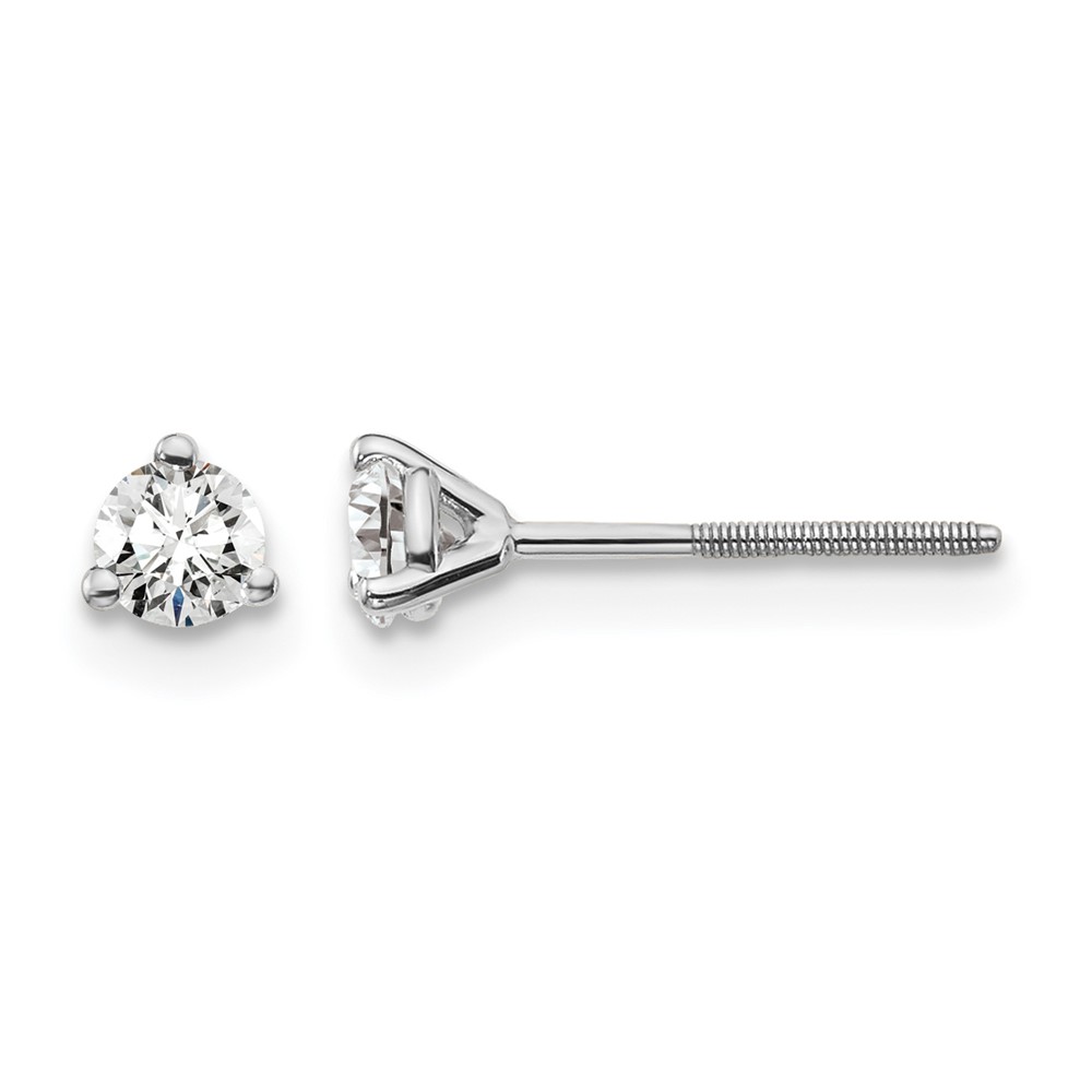 EM1007S-025-WAA.jpg 14k White Gold 1/4 carat Certified Lab Grown Diamond VS+ F+ Round Complete Three Prong Screwback Stud Earrings - Image 1