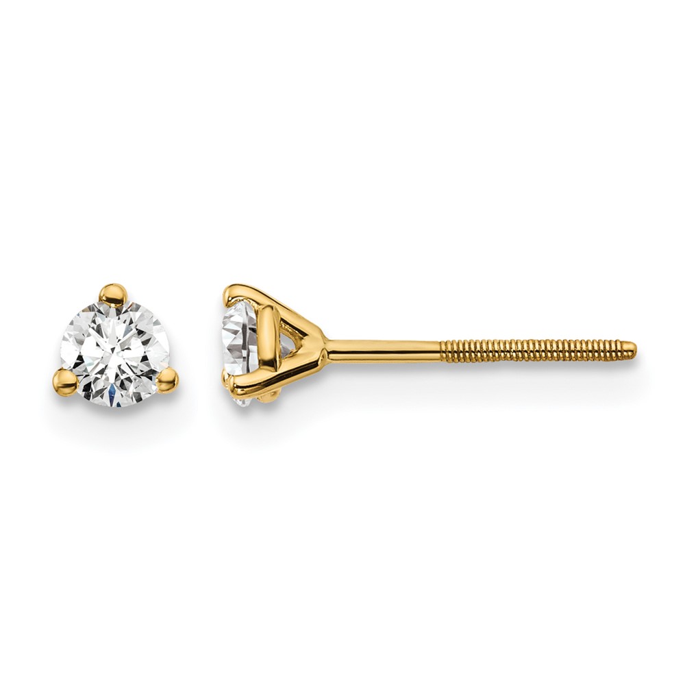 EM1007S-025-YAA-1.jpg 14k 1/4 carat Lab Grown Diamond VS/SI+ G+ Round Complete Three Prong Screwback Stud Earrings - Image 1