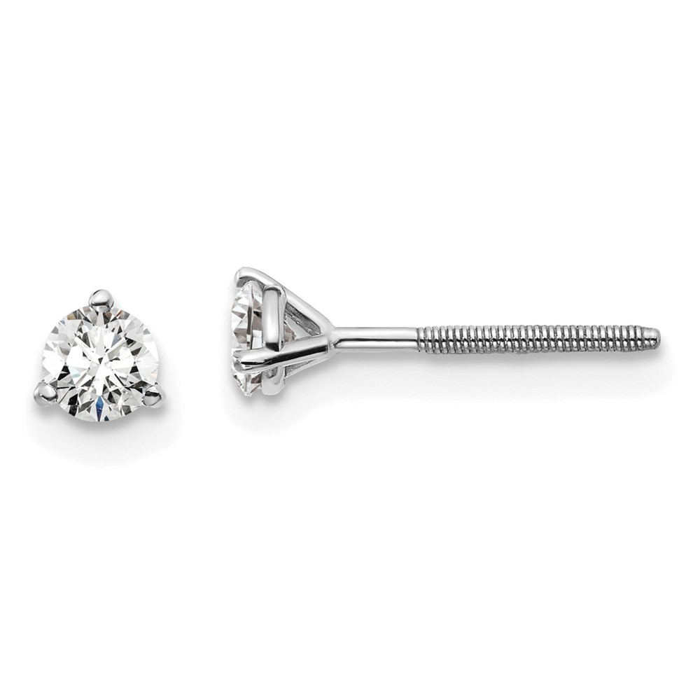 EM1007S-033-8WAA.jpg 18k White Gold 1/3 carat Lab Grown Diamond VS+ F+ Round Complete Three Prong Screwback Stud Earrings - Image 1