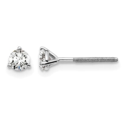 14k White Gold 1/3 carat Lab Grown Diamond VS/SI+ G+ Round Complete Three Prong Screwback Stud Earrings