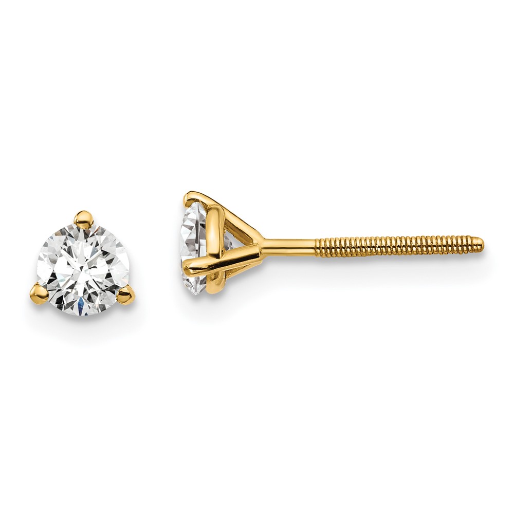 EM1007S-050-8YAA.jpg 18k 1/2 carat Lab Grown Diamond VS+ F+ Round Complete Three Prong Screwback Stud Earrings - Image 1