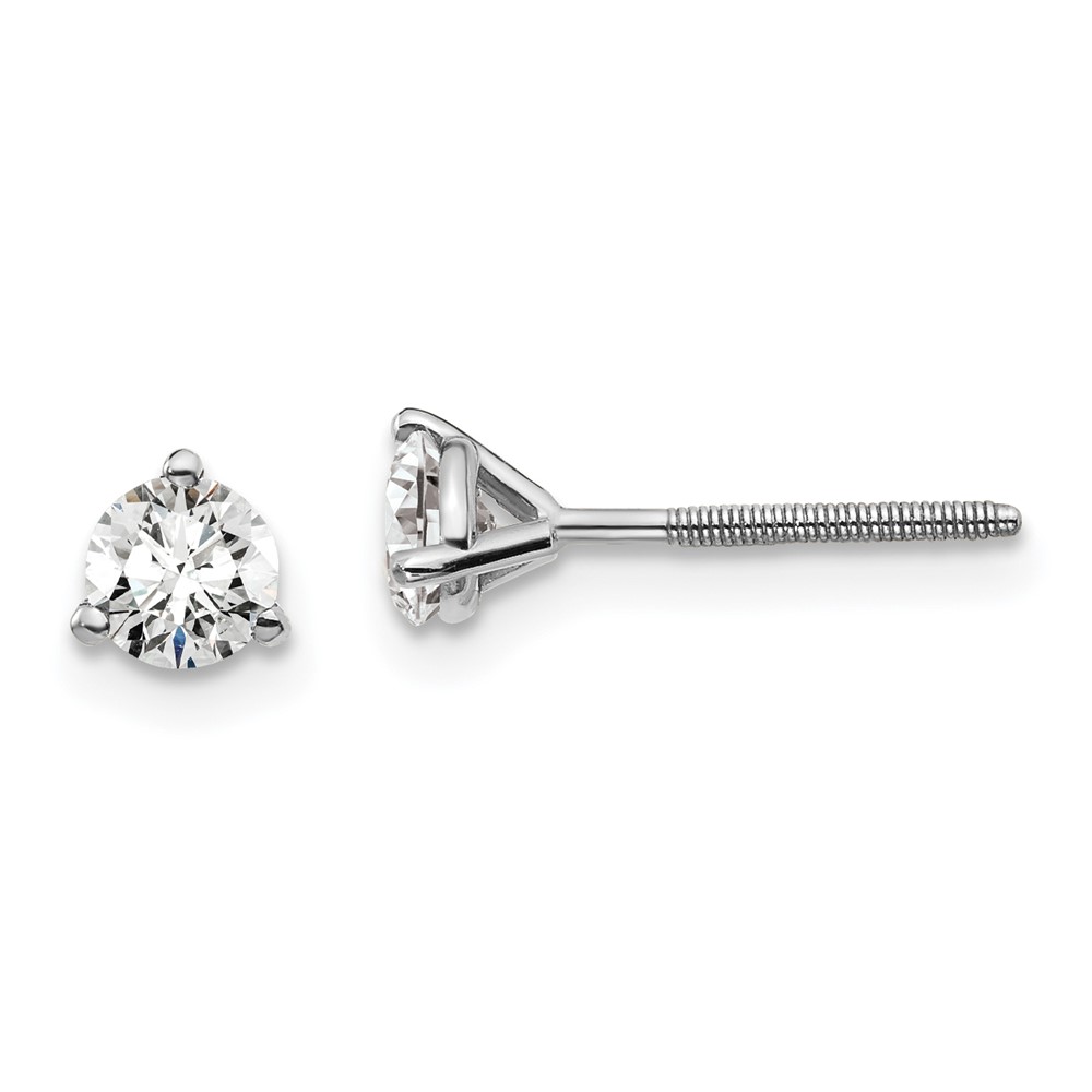 EM1007S-050-PLAA-1.jpg Platinum 1/2 carat Lab Grown Diamond VS+ F+ Round Complete Three Prong Screwback Stud Earrings - Image 1