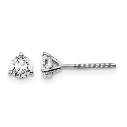 14k White Gold 1/2 carat Certified Lab Grown Diamond VS/SI+ G+ Round Complete Three Prong Screwback Stud Earrings