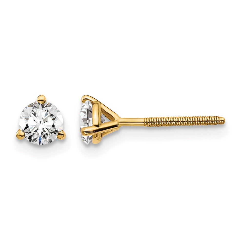 EM1007S-050-YAA.jpg 14k 1/2 carat Lab Grown Diamond VS+ F+ Round Complete Three Prong Screwback Stud Earrings - Image 1