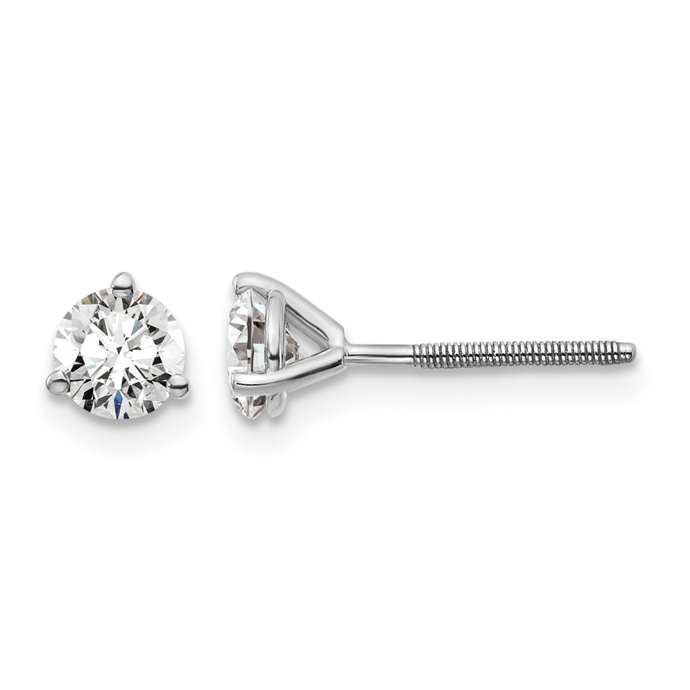 EM1007S-066-WAA-1.jpg 14k White Gold 5/8 carat Certified Lab Grown Diamond VS/SI+ G+ Round Complete Three Prong Screwback Stud Earrings - Image 1