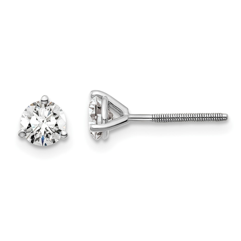 EM1007S-075-PLAA-1.jpg Platinum 3/4 carat Lab Grown Diamond VS+ F+ Round Complete Three Prong Screwback Stud Earrings - Image 1