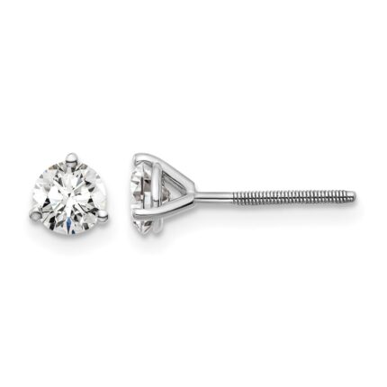 14k White Gold 3/4 carat Lab Grown Diamond VS+ F+ Round Complete Three Prong Screwback Stud Earrings
