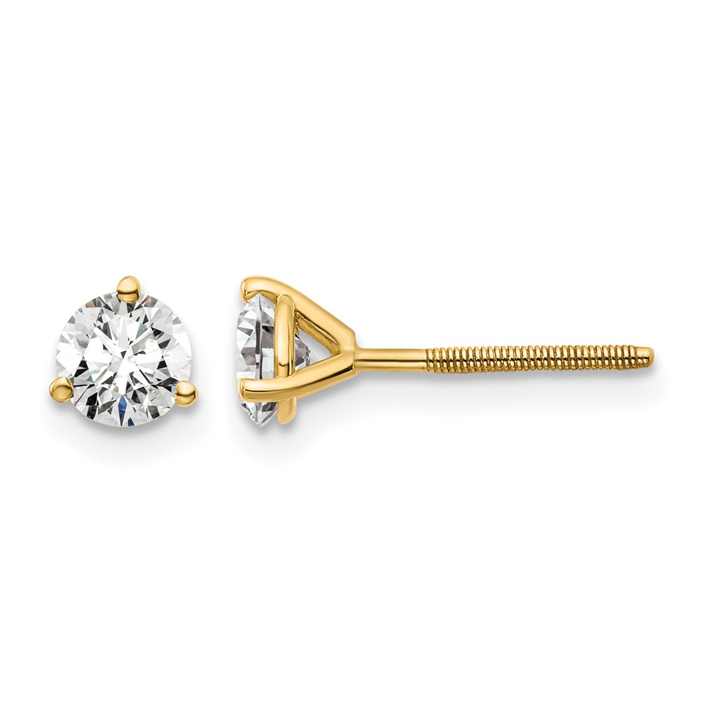 EM1007S-075-YAA.jpg 14k 3/4 carat Lab Grown Diamond VS+ F+ Round Complete Three Prong Screwback Stud Earrings - Image 1