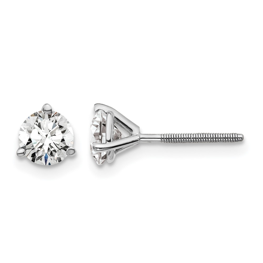 EM1007S-100-WAA-6.jpg 14k White Gold 1 carat Lab Grown Diamond VS/SI+ G+ Round Complete Three Prong Screwback Stud Earrings - Image 1