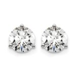 14k White Gold 1 1/2 carat Lab Grown Diamond VS/SI+ G+ Round Complete Three Prong Screwback Stud Earrings - Image 3