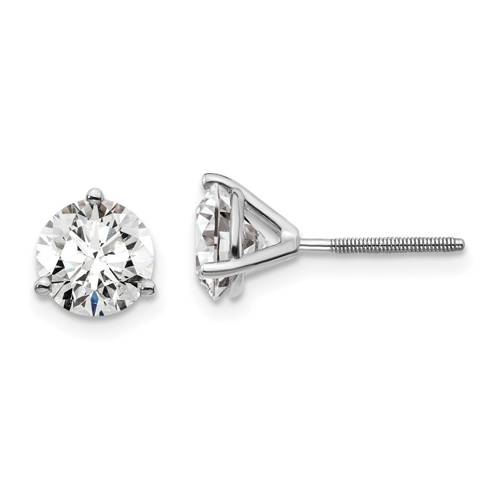 EM1007S-200-8WAA-12.jpg 18k White Gold 6 carat Lab Grown Diamond VS+ F+ Round Complete Three Prong Screwback Stud Earrings - Image 1