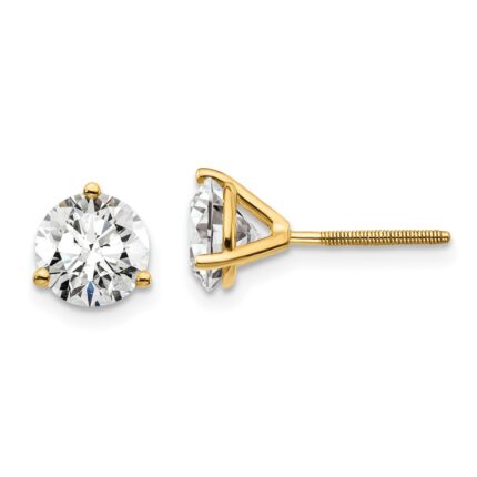 18k 5 carat Lab Grown Diamond VS+ F+ Round Complete Three Prong Screwback Stud Earrings