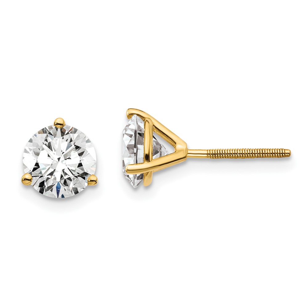 EM1007S-200-8YAA-12.jpg 18k 6 carat Lab Grown Diamond VS+ F+ Round Complete Three Prong Screwback Stud Earrings - Image 1
