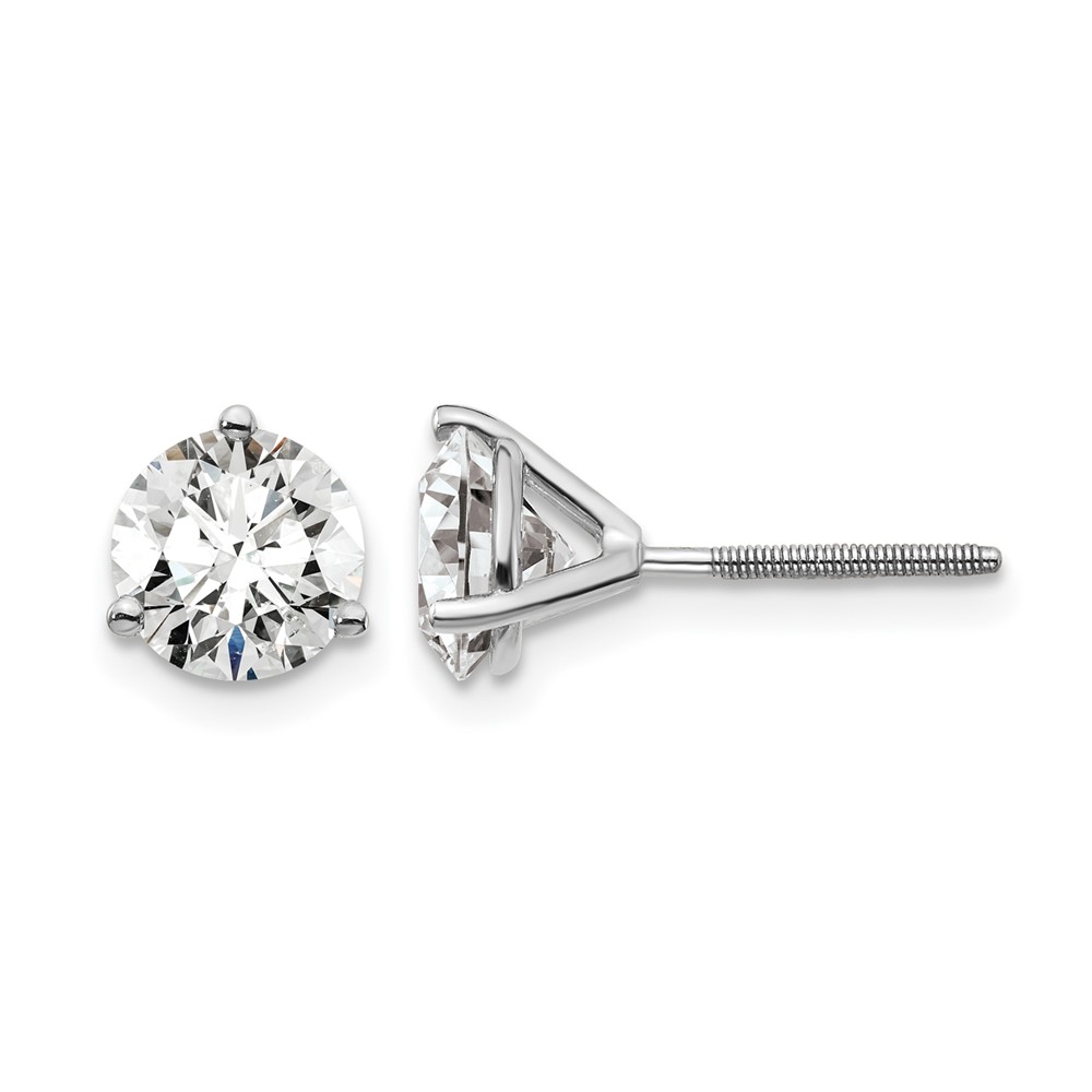 EM1007S-200-WAA-1.jpg 14k White Gold 1 3/4 carat Lab Grown Diamond VS+ F+ Round Three Prong Complete Screwback Stud Earrings - Image 1