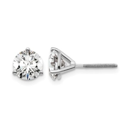 14k White Gold 2 carat Lab Grown Diamond VS/SI+ G+ Round Complete Three Prong Screwback Stud Earrings