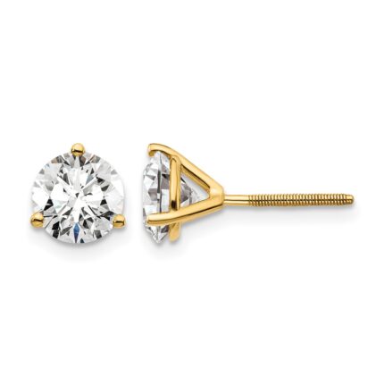 14k 6 carat Certified Lab Grown Diamond VS/SI+ G+ Round Complete Three Prong Screwback Stud Earrings