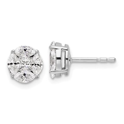 14k White Gold 1 carat Lab Grown Diamond VS/SI+ G+ Complete Round and Marquise Halo Post Earrings