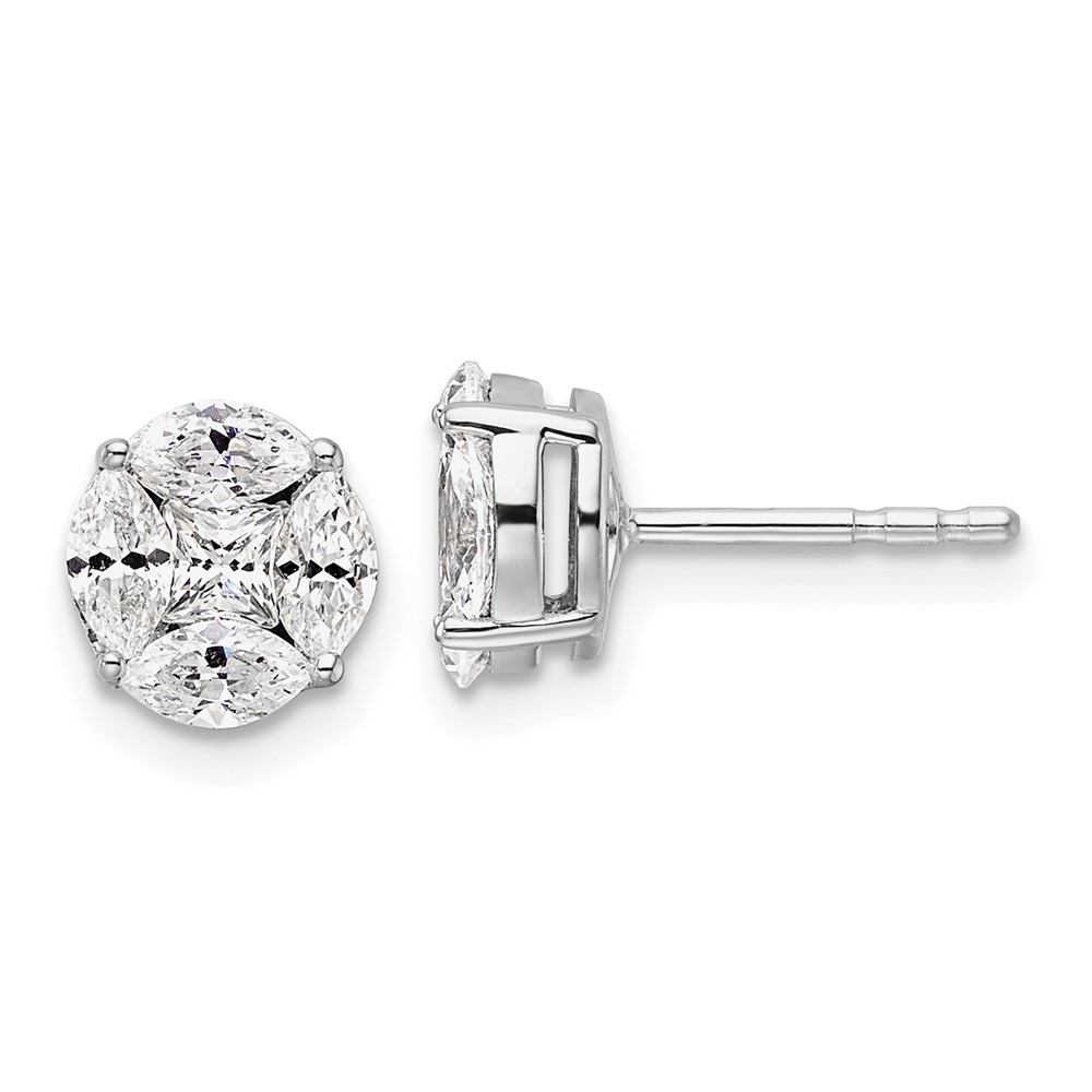 EM10163-099-WAA.jpg 14k White Gold 1 carat Lab Grown Diamond VS/SI+ G+ Complete Round and Marquise Halo Post Earrings - Image 1