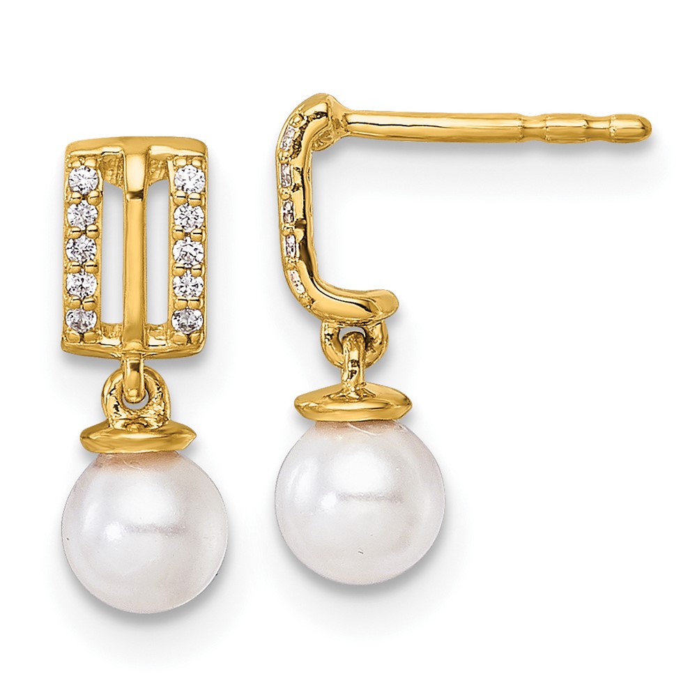 EM10175-008-YAA.jpg 14K Polished 1/15 carat Diamond and White Freshwater Cultured Pearl Dangle Post Earrings - Image 1