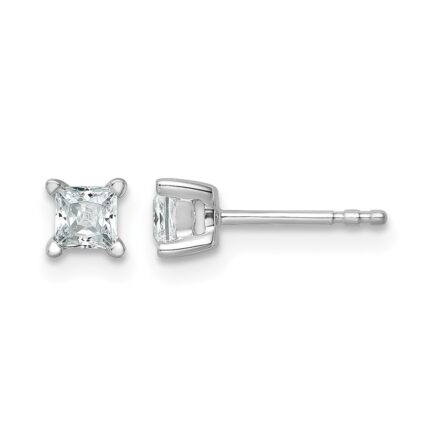 14k White Gold 1/2 carat Lab Grown Diamond VS/SI+ G+ Princess Complete Four Prong Stud Earrings