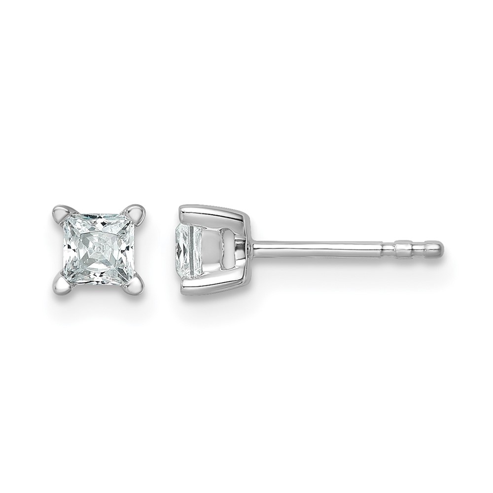 EM1018-050-WAA.jpg 14k White Gold 1/2 carat Certified Lab Grown Diamond VS+ F+ Princess Complete Four Prong Stud Earrings - Image 1