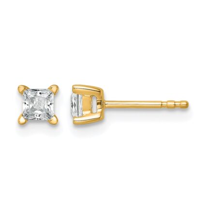 14k 1/2 carat Certified Lab Grown Diamond VS+ F+ Princess Complete Four Prong Stud Earrings