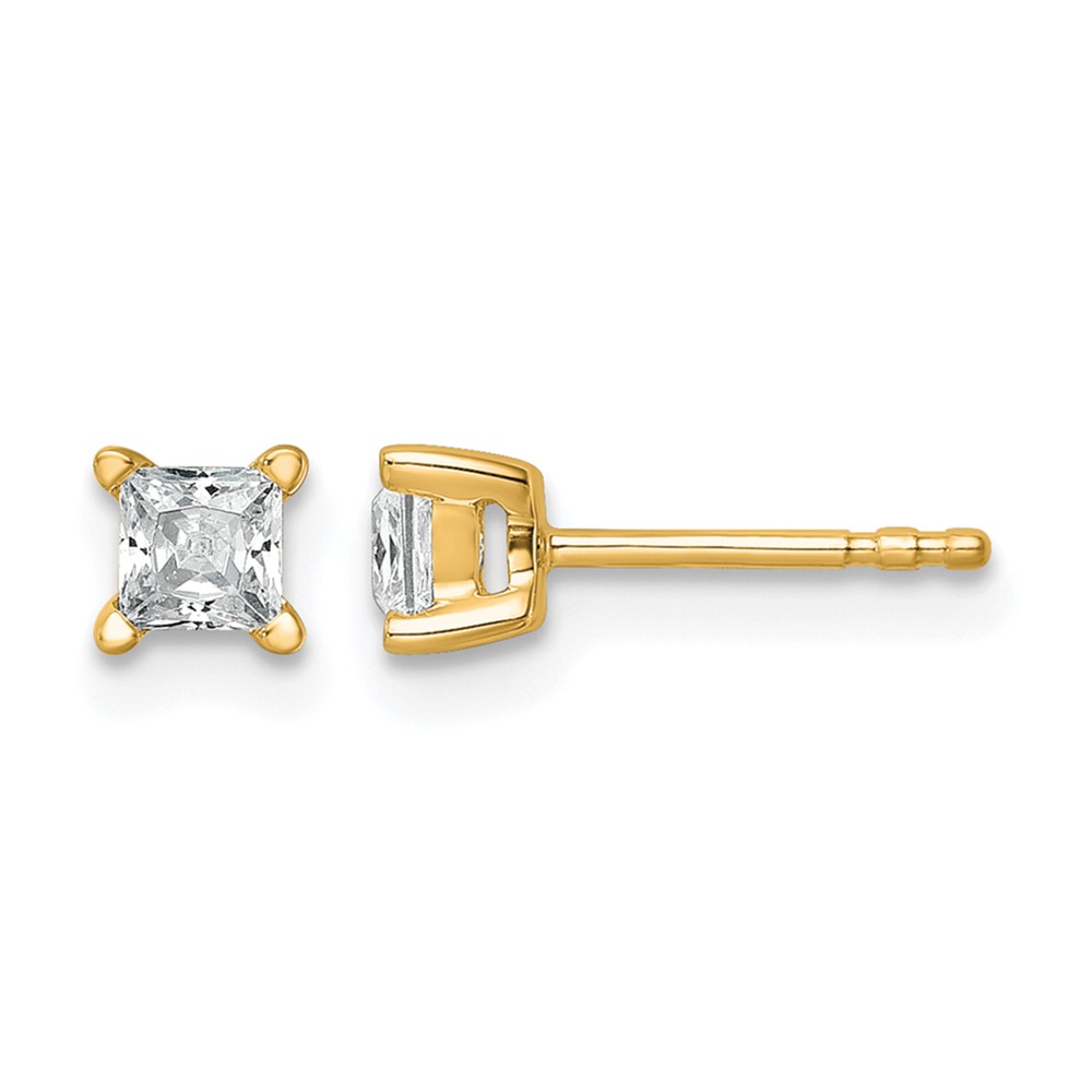 EM1018-050-YAA.jpg 14k 1/2 carat Certified Lab Grown Diamond VS+ F+ Princess Complete Four Prong Stud Earrings - Image 1
