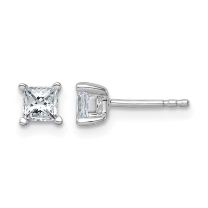 14k White Gold 3/4 carat Lab Grown Diamond VS+ F+ Princess Complete Four Prong Stud Earrings