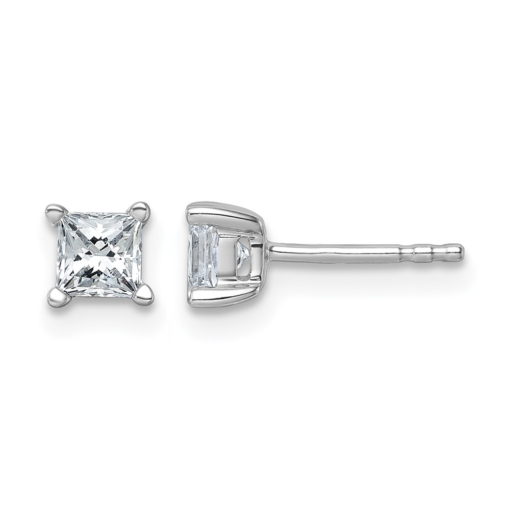 EM1018-075-WAA-5.jpg 14k White Gold 3/4 carat Lab Grown Diamond VS/SI+ G+ Princess Complete Four Prong Stud Earrings - Image 1