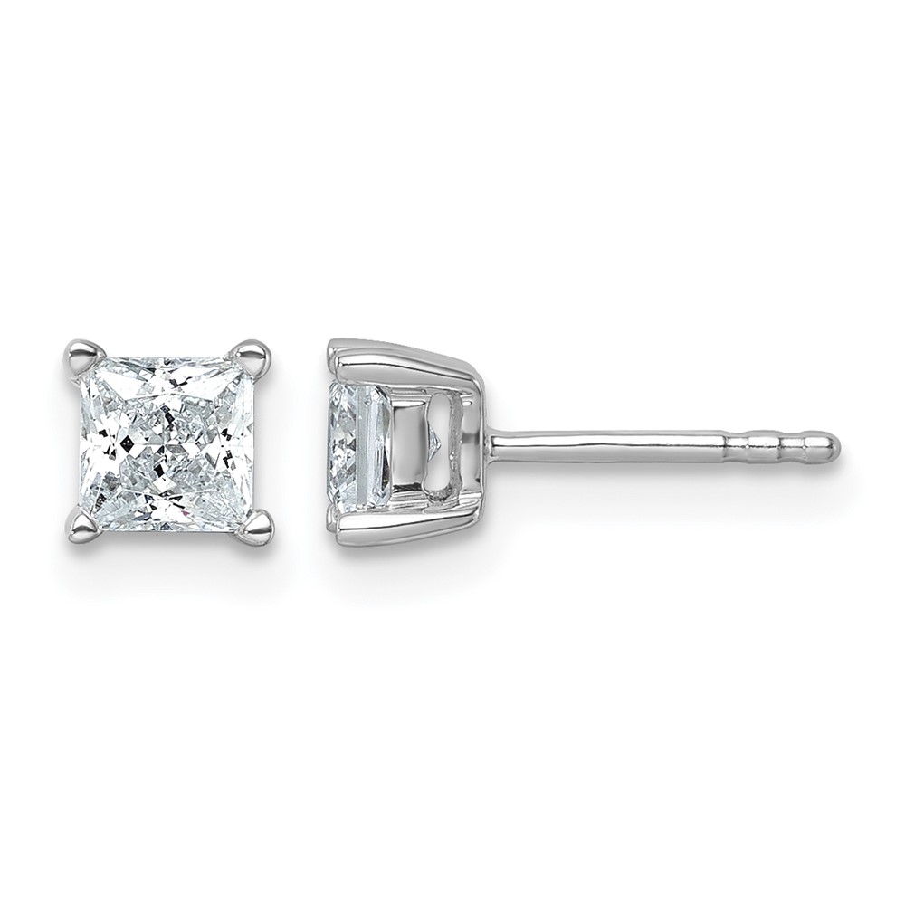 EM1018-100-WAA-1.jpg 14k White Gold 1 carat Lab Grown Diamond VS+ F+ Princess Complete Four Prong Stud Earrings - Image 1
