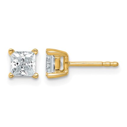 14k 1 carat Lab Grown Diamond VS+ F+ Princess Complete Four Prong Stud Earrings