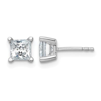 14k White Gold 1 1/2 carat Lab Grown Diamond VS+ F+ Princess Complete Four Prong Stud Earrings