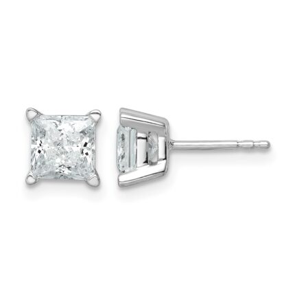 14k White Gold 2 carat Lab Grown Diamond VS+ F+ Princess Complete Four Prong Stud Earrings