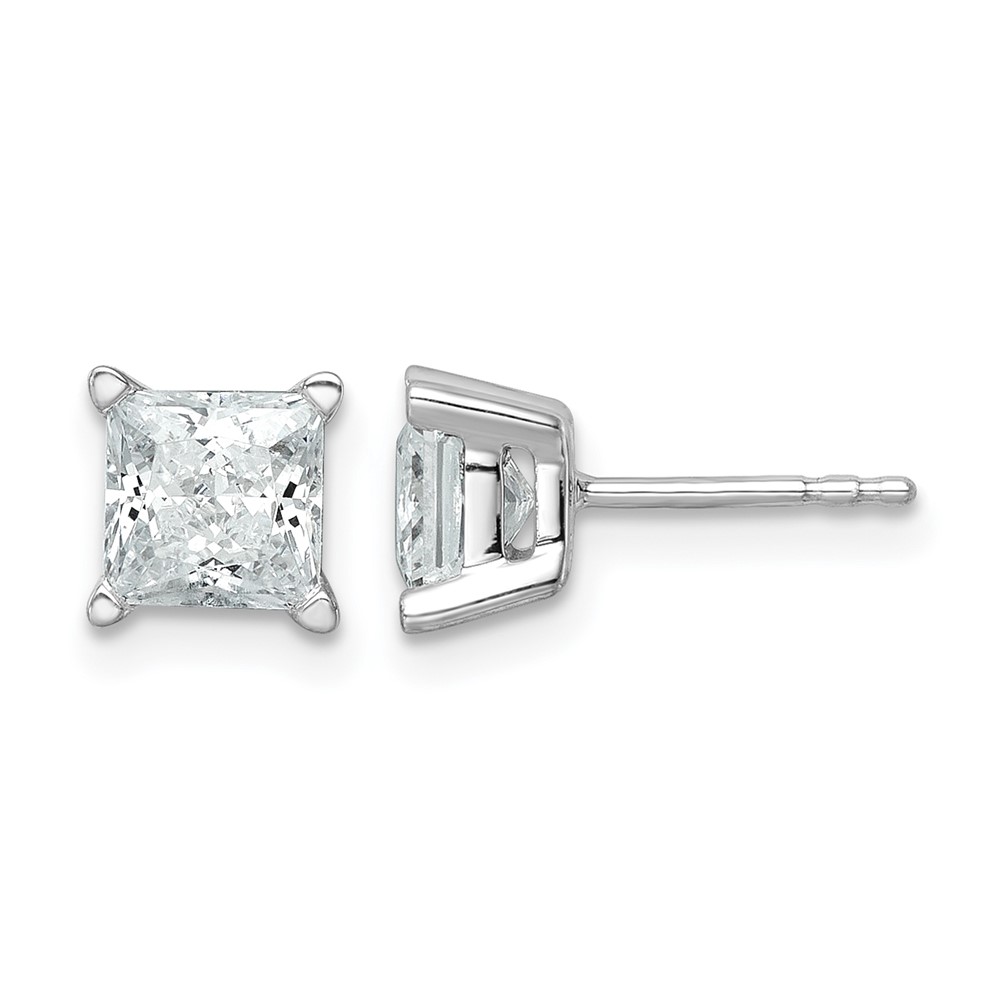 EM1018-200-WAA.jpg 14k White Gold 2 carat Certified Lab Grown Diamond VS/SI+ G+ Princess Complete Four Prong Stud Earrings - Image 1