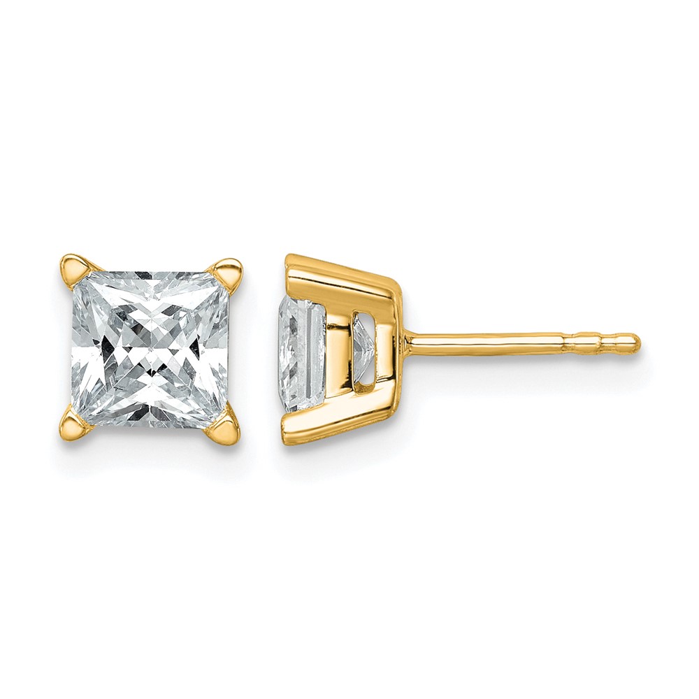 EM1018-200-YAA.jpg 14k 2 carat Lab Grown Diamond VS/SI+ G+ Princess Complete Four Prong Stud Earrings - Image 1