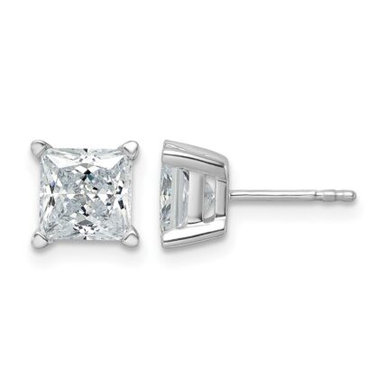 14k White Gold 3 carat Certified Lab Grown Diamond VS/SI+ G+ Princess Complete Four Prong Stud Earrings