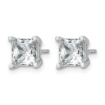 14k White Gold 3 carat Lab Grown Diamond VS/SI+ G+ Princess Complete Four Prong Stud Earrings - Image 2