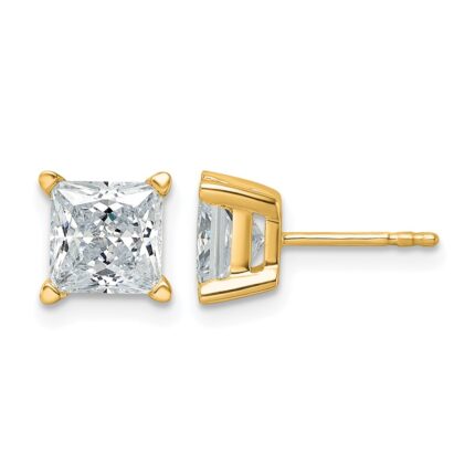 14k 3 carat Certified Lab Grown Diamond VS/SI+ G+ Princess Complete Four Prong Stud Earrings