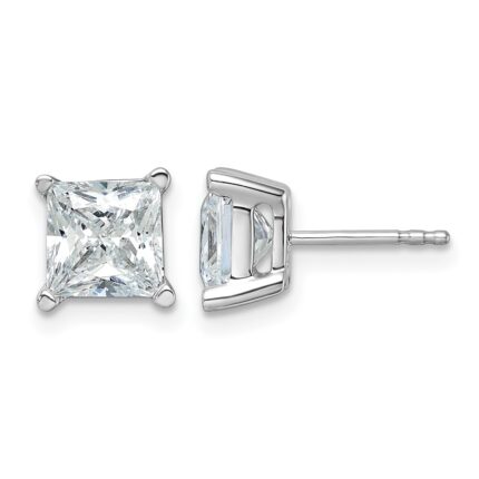 14k White Gold 4 carat Certified Lab Grown Diamond VS+ F+ Princess Complete Four Prong Stud Earrings