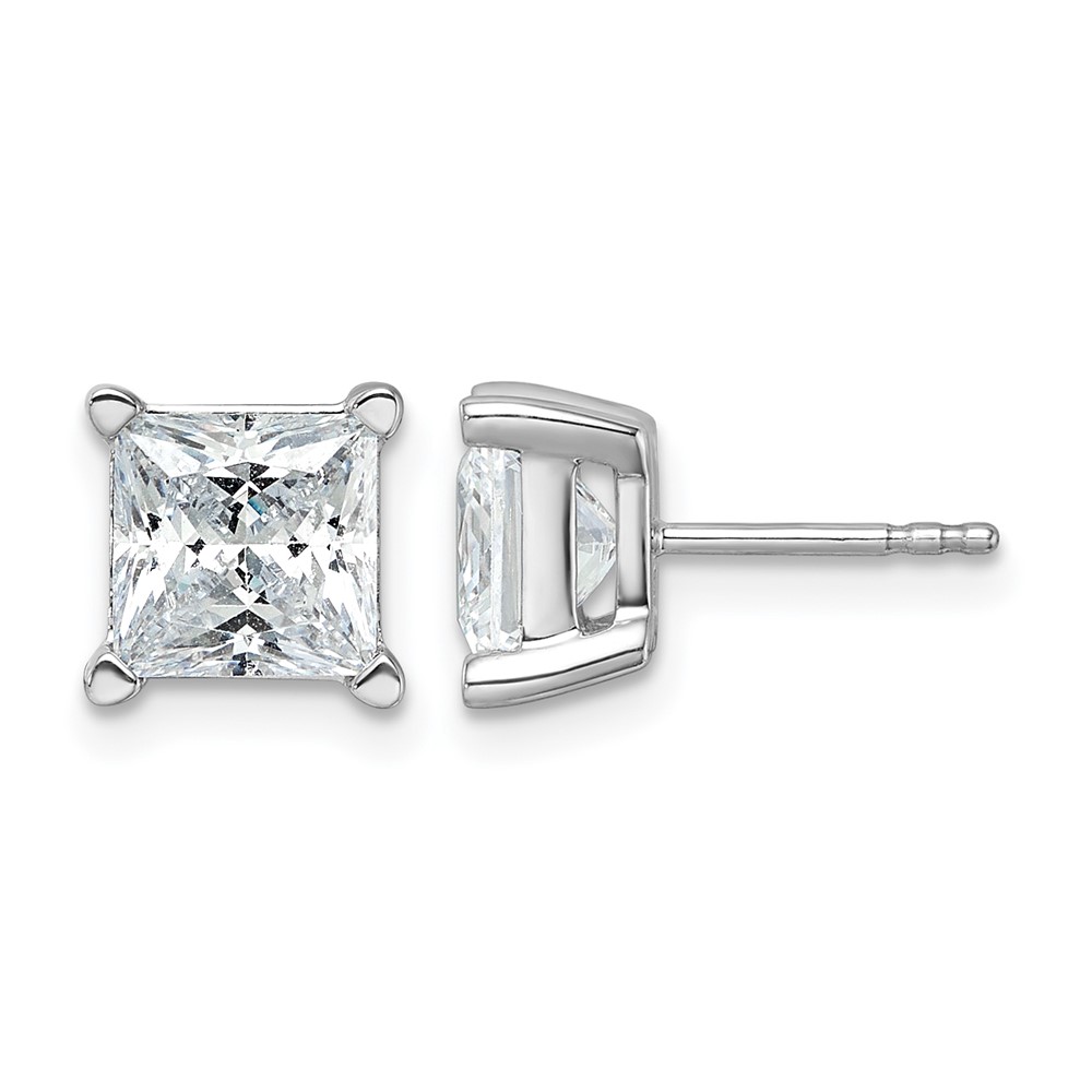 EM1018-500-WAA-1.jpg 14k White Gold 5 carat Lab Grown Diamond VS+ F+ Princess Complete Four Prong Stud Earrings - Image 1