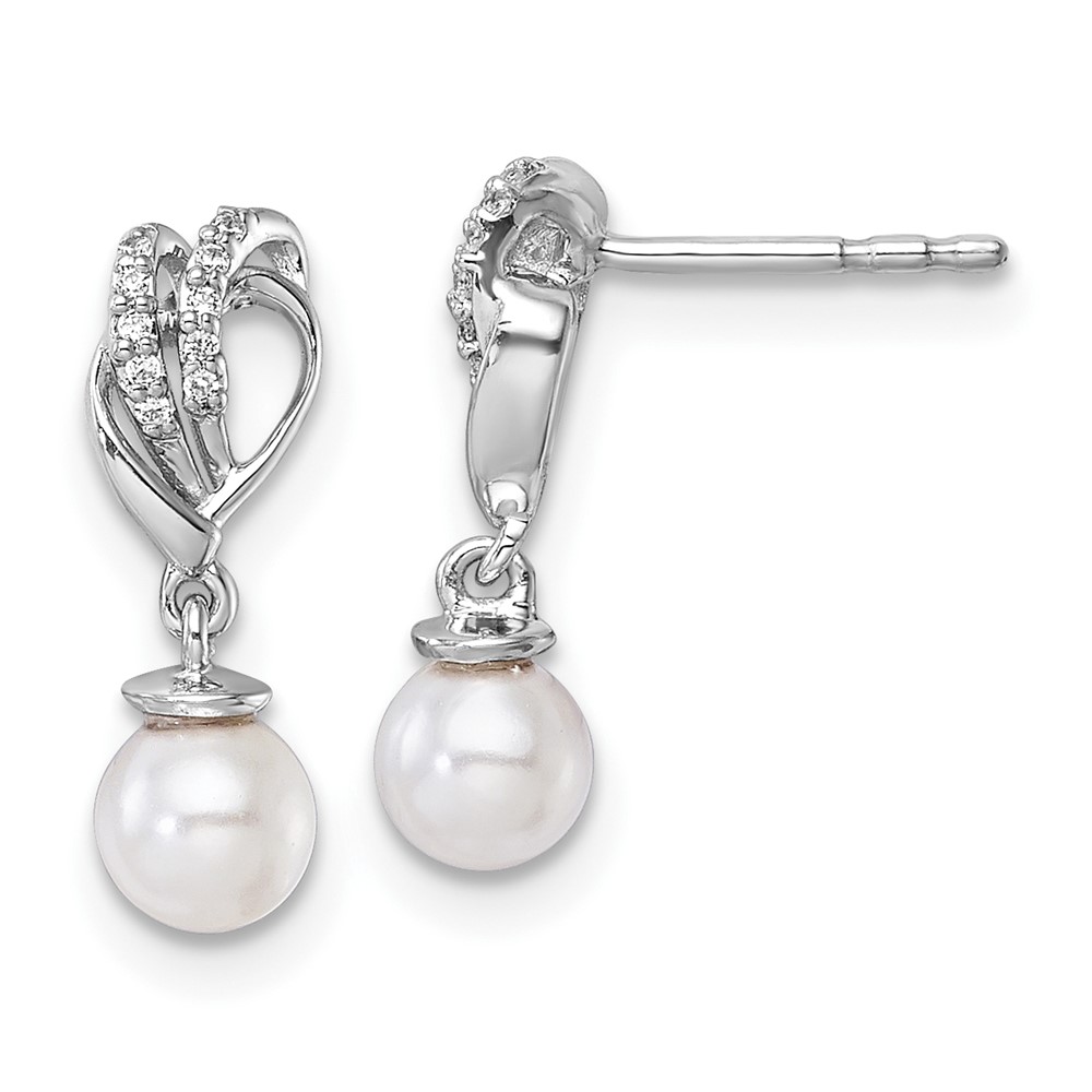 EM10189-007-WAA.jpg 14K White Gold Polished 1/15 carat Diamond and White Freshwater Cultured Pearl Dangle Post Earrings - Image 1