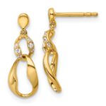 14K Polished 1/15 carat Diamond Wavy Oval Dangle Post Earrings