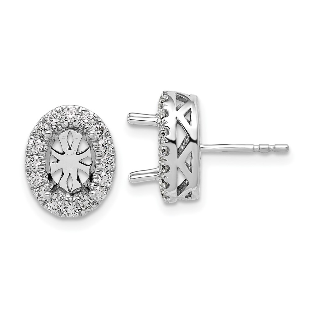 EM10287-240-WAA.jpg 14k White Gold 1/2 carat Lab Grown Diamond VS/SI+ G+ Oval Semi Mount Halo Post Earrings - Image 1