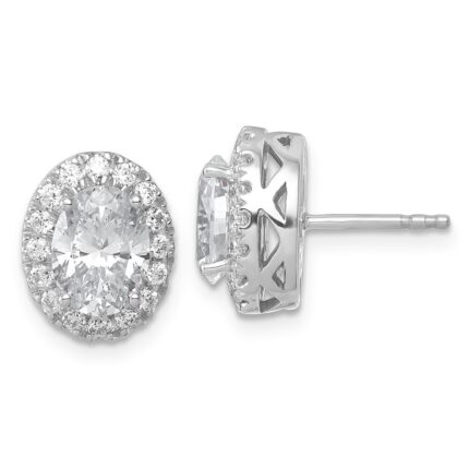14k White Gold 2 1/2 carat Certified Lab Grown Diamond VS/SI+ G+ Oval Complete Halo Post Earrings