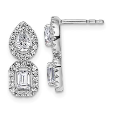 14k White Gold 7/8 carat Lab Grown Diamond VS/SI+ G+ Complete Two Stone Dangle Halo Post Earrings